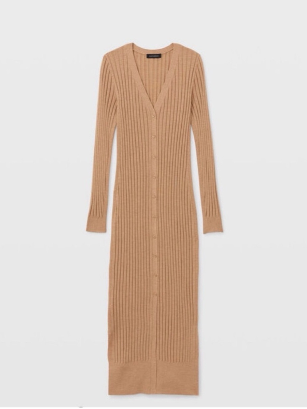 Club Monaco Ribbed Button-Front Long Knit Dress - Camel - Size Small